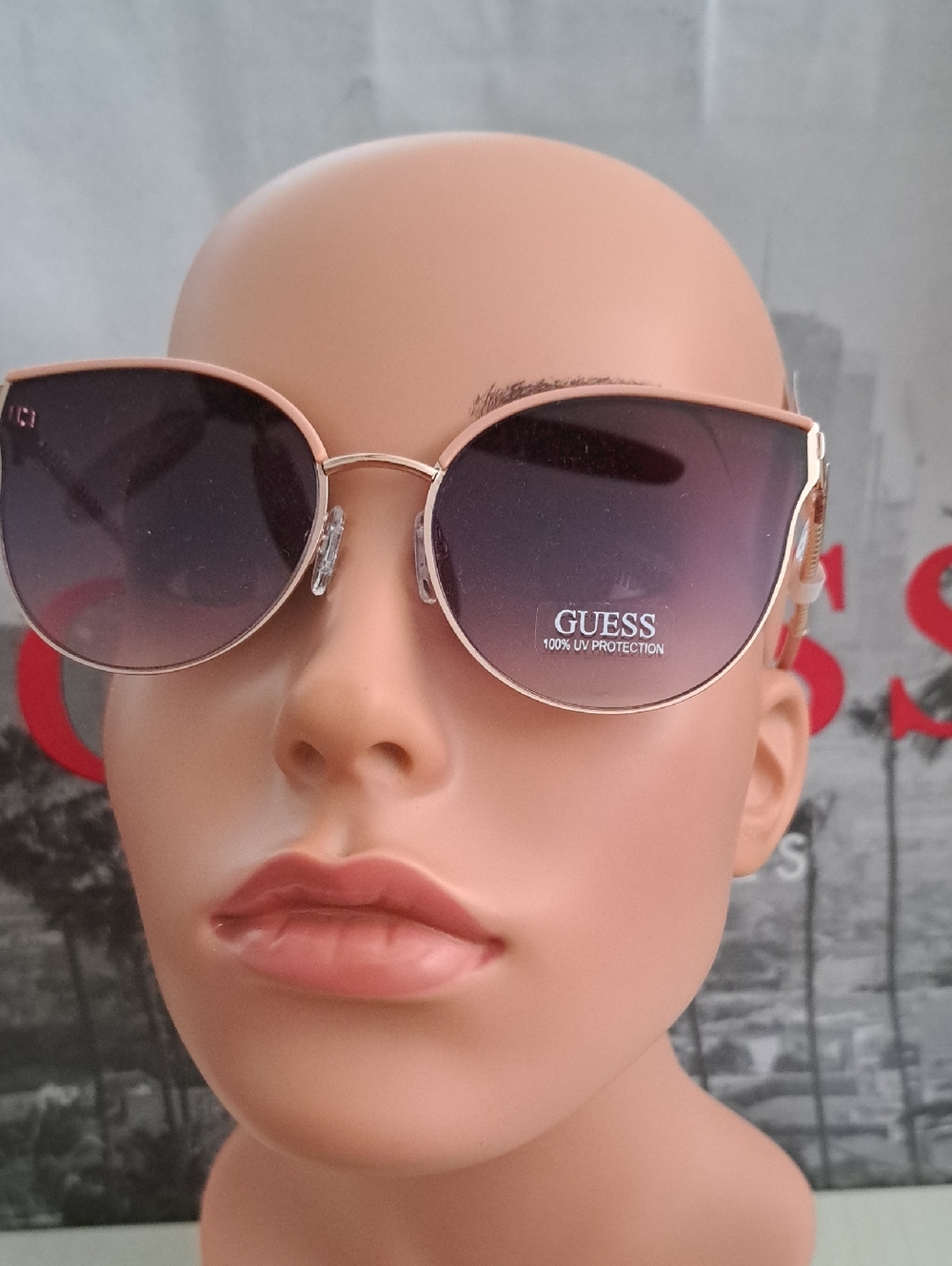 Guess Pink Gradient Cat-Eye Sunglasses with Gold Accents